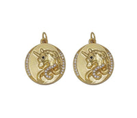 Gold CZ Unicorn Oval shape Charm, Sku#Y740