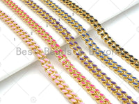 High Quality Colorful Enamel 6x7mm Cuban Curb Chain, 18K Gold Plated Cuban Chain, Wholesale bulk Chain, sku#E518