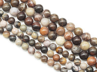 Natural Brown Petrified Wood Round Smooth Beads, Sku#U1314