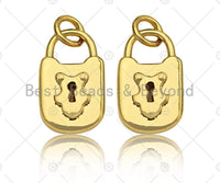 Dainty Gold Padlock Charms, Dainty Lock Teddy Bear Charms, Gold Char Pendant, Padlock Necklace Charms, 9x15mm, Sku#F1339