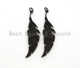 Black CZ Pave On Black Micro Pave Feather/Leaf Pendant/Charm,Cubic Zirconia Pendant,Fashion Jewelry Findings, 12x46mm, sku#F532