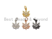 CZ Micro Pave Maple Leaf Shape Pendant,Cubic Zirconia Charm/Pendant, Gold/Silver/Rose Gold Tone,10x13mm,sku#Y231