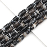 13x30mm Black  White Banded Agate Barrel Beads, Sku#U1771