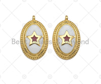 White Enamel Five Star On Oval Pendant,CZ Micro Pave Enamel pendant,Enamel Charm,Enamel Jewelry,12x19mm,sku#Z1244