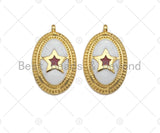 White Enamel Five Star On Oval Pendant,CZ Micro Pave Enamel pendant,Enamel Charm,Enamel Jewelry,12x19mm,sku#Z1244