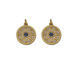 Gold CZ Flower with blue center Coin Charm, Sku#Y743