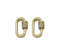 18K Gold CZ Pave Oval Shape Screw Clasp, Carabiner clasp, Sku#H340