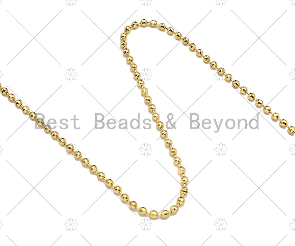Shinny 18K Gold Silver 4mm Solid Faceted Ball beads chain by Yard, Fac ...