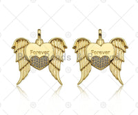 CZ Micro Pave Forever Word On Heart With Wings Shape Pendant, 18K Gold Filled Heart Charm, Necklace Bracelet Charm Pendant,30x31mm,Sku#LD130