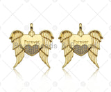 CZ Micro Pave Forever Word On Heart With Wings Shape Pendant, 18K Gold Filled Heart Charm, Necklace Bracelet Charm Pendant,30x31mm,Sku#LD130