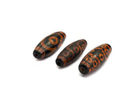 Natural Tibetan Agate Long Oval Shape Beads, Black Brown Dzi beads, Barrel Agate Beads, 10x30mm, sku#U565