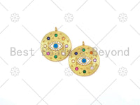 Colorful CZ Micro Pave Evil Eye On Round Coin Shape Pendant,18K Gold Filled Medallion Charm, Necklace Bracelet Charm,20x23mm,Sku#Y489