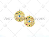 Colorful CZ Micro Pave Evil Eye On Round Coin Shape Pendant,18K Gold Filled Medallion Charm, Necklace Bracelet Charm,20x23mm,Sku#Y489