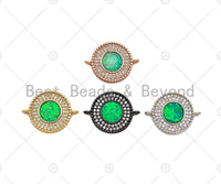 CZ Micro Pave Opal Round connector, Green Opal Link, Cubic Zirconia Bracelet Necklace Connector,16x22mm, Sku#E529