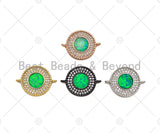 CZ Micro Pave Opal Round connector, Green Opal Link, Cubic Zirconia Bracelet Necklace Connector,16x22mm, Sku#E529