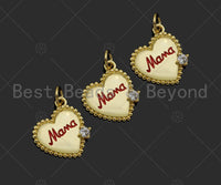 Gold Filled CZ Micro Pave Red Enamel Mama Word On Heart Shape Pendant, 18K Gold Filled Charm, Necklace Bracelet Charm,14x15mm,Sku#LK329