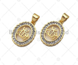 Dual Color CZ Micro Pave Oval Charms, Gold Oval Charms, Oval Pendant, Gold Oval Pendant, Oval Necklace Charms, 13x18mm, Sku#F1279