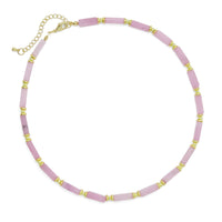 4mm Pink Gemstone Necklace with Gold filled Spacer, EF551