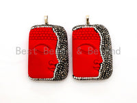 Large Pave Red Coral Buddha Pendant, Pave Crystal Rhinestone Encrusted Buddha Pendant,37x52x10mm,sku#V20