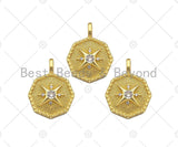 Big CZ Micro Pave North Star On Octagon Shape Pendant/Charm,Dainty Gold/Silver Charm, Necklace Bracelet Charm Pendant,19x25mm, Sku#B127