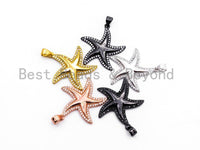 CZ Clear/Black Micro Pave STARFISH Pendant, StarFish Pave Pendant, Gold/Rose Gold/Silver/Gunmetal plated, 25x26mm, Sku#F422