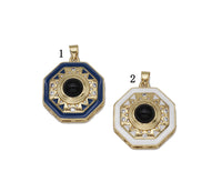 Gold CZ Enamel Octagon Shape Focal Pendant, Sku#LK726