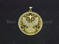 18K Gold Hollow Out Tercel On Round Coin Shape Pendant, Eagle Round Charm, Animal Pave Pendant, Gold plated,mm, Sku#LK53