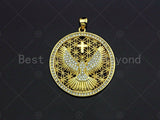 18K Gold Hollow Out Tercel On Round Coin Shape Pendant, Eagle Round Charm, Animal Pave Pendant, Gold plated,mm, Sku#LK53