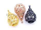 CZ Micro Pave Big Teardrop Pendant, Filigree style Tassel Connector, Fancy Pendant Link, 22.7x39mm, 1pc, SKU#F57