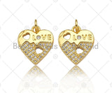 CZ Micro Pave Love Word with Hollow Out Heart On Heart Pendant,18K Gold Charm, Necklace Bracelet Charm Pendant,14x16mm,Sku#LK307