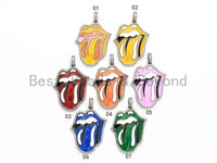 NEW Enamel Colorful Mick Jagger Rolling Tongue Pendant,CZ Micro Pave Tongue pendant,Enamel pendant,Enamel Jewelry,34x43mm,sku#F576