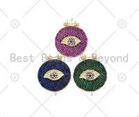 Colorful CZ Micro Pave Evil Eye On Round Coin Shape Pendant, 18K Gold Filled Evil Eye Charm, Necklace Bracelet Charm, 25x28mm,sku#F1430