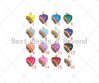 Rainbow Enamel Heart Pendant, Vintage Rainbow Heart Charms, Enamel with CZ Heart Charm, 21x18mm,sku#F1359