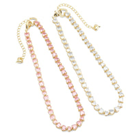 Pink Clear CZ Heart Necklace, Sku#LD511