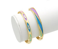 Colorful Enamel Evil Eye Rainbow Stripe line Bracelet, Sku#JL163