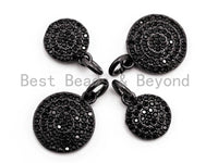 Black CZ Pave On Black Micro Pave Coin Charm, Round Disc Pave Charm, Pave Dangle Charms,11x13/8x10mm, Sku#F365