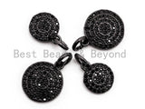 Black CZ Pave On Black Micro Pave Coin Charm, Round Disc Pave Charm, Pave Dangle Charms,11x13/8x10mm, Sku#F365