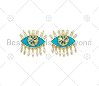 CZ Micro Pave Enamel Turquoise Flower On Evil Eye Shape Pendant, Necklace Pendant, Enamel Charm,Enamel Jewelry Findings,25x24mm,Sku#L613