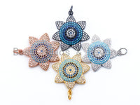 CZ Turquoise Cobalt Black Micro Pave Flower Evil Eye Pendant,sku#L45