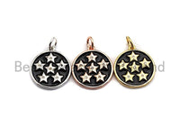 Black Enamel Six Stars on Disc Charms Pendant, Enamel Coin Pendant,Round Enamel, Oil Drop jewelry Findings, 16x20mm,sku#Z372