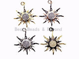 CZ Micro Pave 31mm Sunburst Pendant, Cubic Zirconia Paved Charm, CZ Pave Findings,31x33mm,, sku#F482