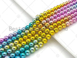 NEW!!! Rainbow Natural Hematite Round Smooth Beads, Gold Green Purple Blue Pink Color 4mm/6mm/8mm Hematite, 15.5'' Full Strand, Sku#S136