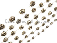 Natural Pyrite 3D Skull Beads, 8mm/10mm/12mm/14mm Natural Gemstone Beads, Skull Beads, 15.5" Full Strand, SKU#W25