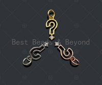 CZ Micro Pave Question Mark Pendant/Charm, Gold/Silver/Rose Gold Bracelet Necklace CZ Pave Pendant Charm, 11x6mm,Sku#Y371