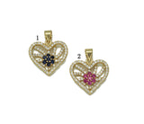 Gold Colorful CZ Flower On Heart Charm, Sku#LD313