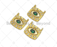 CZ Micro Pave Green Evil Eye On Square Shape Pendant,18K Gold Filled Evil Eye Charm, Necklace Bracelet Charm Pendant,21x21mm,Sku#Z1341