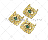 CZ Micro Pave Green Evil Eye On Square Shape Pendant,18K Gold Filled Evil Eye Charm, Necklace Bracelet Charm Pendant,21x21mm,Sku#Z1341