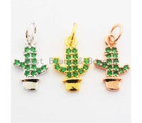 Green CZ Micro Pave Cute Cactus Charm, Cubic Zirconia Pave Cacti Pendant/Charm, Pave Cactus Charm, 8x13mm, sku#Y142