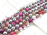 Natural Half Silver Red Agate Beads, 8mm/10mm/12mm Round Faceted red Agate Beads, 15.5" Full Strand, sku#UA153