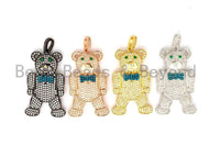 CZ Micro Pave Teddy Bear Pendant/Charm, Cubic Zirconia Focal Bear Pendant, Gold/Silver/Rose Gold/Black, 40mm, SKU#F516